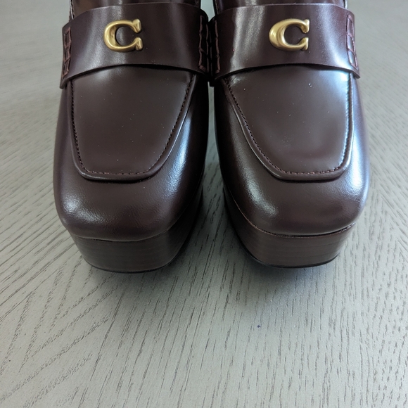 COACH Ilyse Leather Platform Block Heel Loafer Pumps - Picture 10 of 12